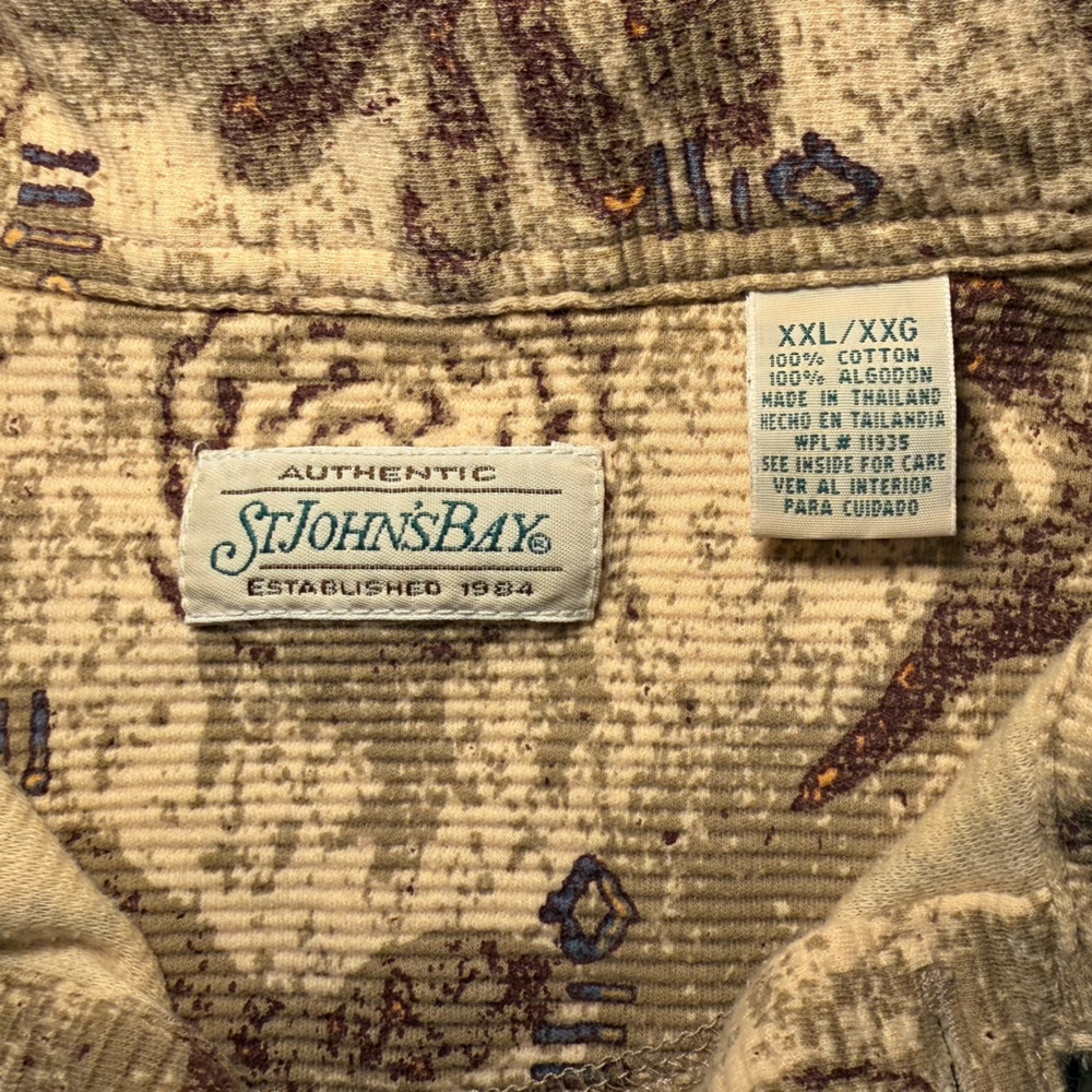 Vintage St. John’s Bay Men’s Patterned Textured Polo Shirt Earth Tone Print XXL - Picture 3 of 8